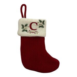 Letter C Cross-Stitch Monogram Holiday Mini Stocking 8" Red Christmas Red White